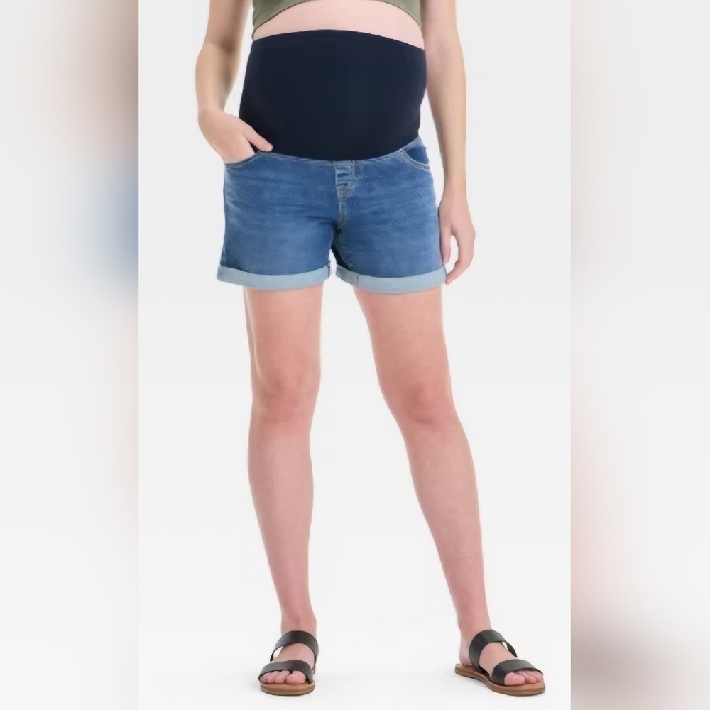 NEW! Isabel Maternity Denim Shorts With Crossover Panel Size 10